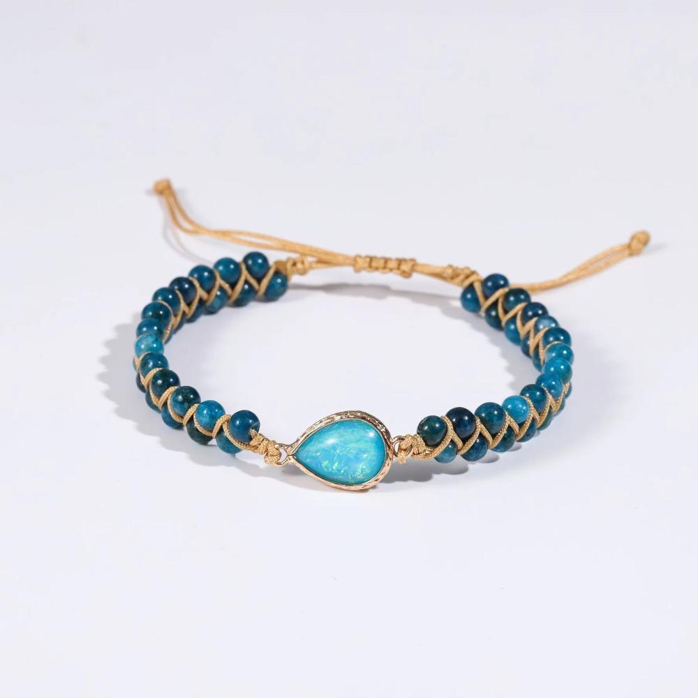 Double row apatite bracelet hand woven adjustable double row bracelet Christmas gift apatite water drop bracelet