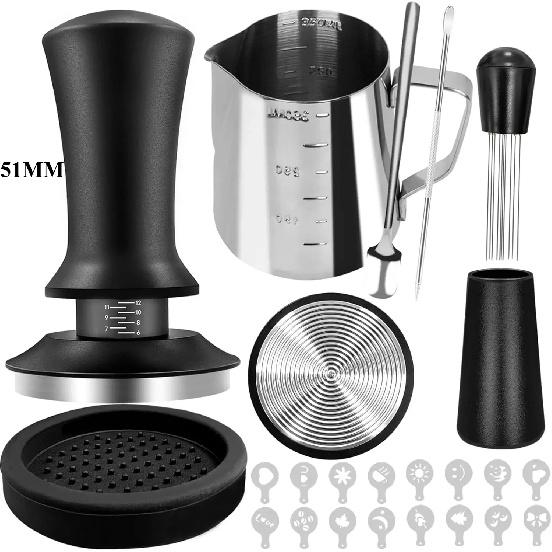 22pcs Espresso Accessories Kit 51/58mm Barista Kit with WDT Tool Milk Frothing Pitcher Latte Art Pen Coffee Stirrer Tamper Mat