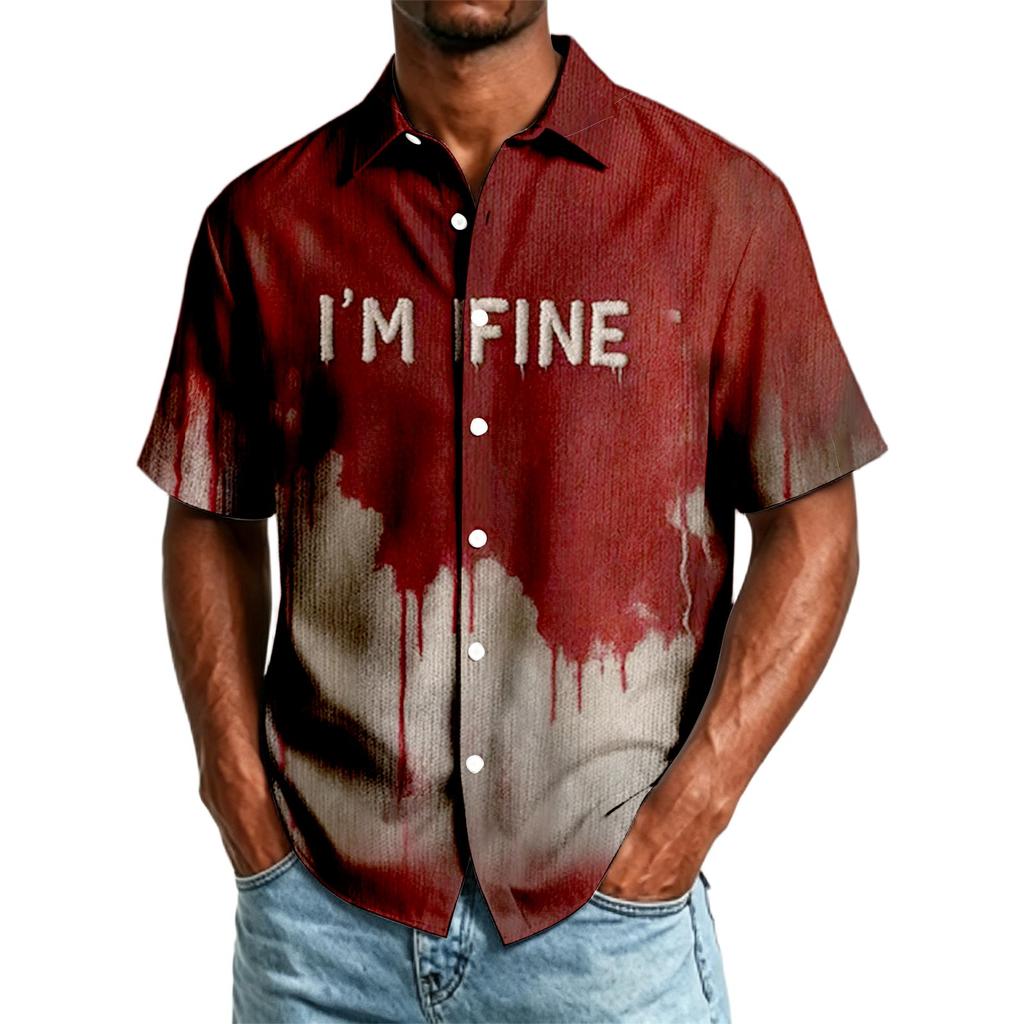 Herren Freizeithemd Kurzarm Button-Down Halloween-Print Leichter atmungsaktiver Stoff Locker geschnittenes Hemd für den Alltag