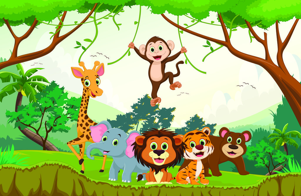 Photomural Happy Animals In The Jungle Self-Adhesive Mural 254x184