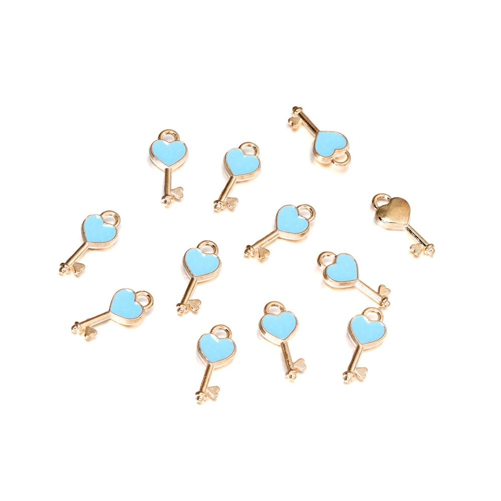 10Pcs/Bag Alloy Love Heart Small Key Lock Shape Charms Enamel Pendant For DIY Bracelet Necklace Jewelry Making Accessories