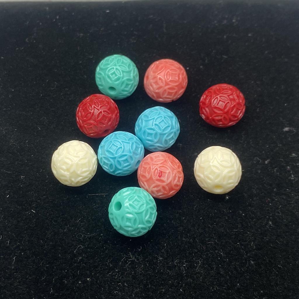 12mm Carved Coin-Pattern Round Loose Beads, 30 Pieces Per Pack, for DIY Bracelet, Necklace and Jewellery Making