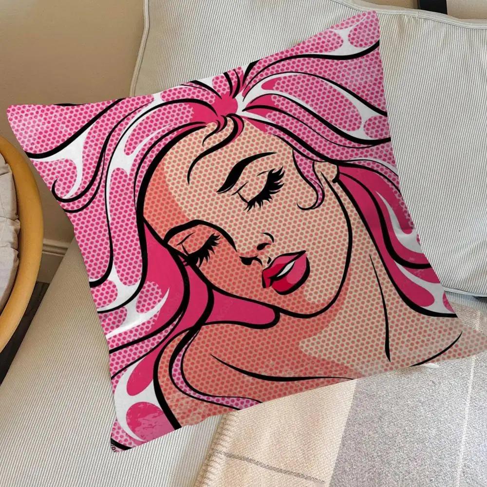 1 Pc Pop Art Comic Girl Cushion Cover Retro Abstract Throw Pillow Case For Sofa Living Room Cafe Decor Colorful Pillowcases
