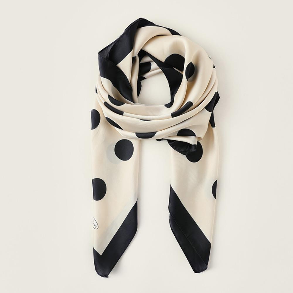 Soft Women's Silk Scarf 90cm Hijab Shawl Wraps Simple Dot Print Silk Scarf  Headkerchief