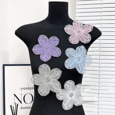 Flower Bead Organza Floral Patch Corsage 3D Organza Applique  Clothing DIY Accessories
