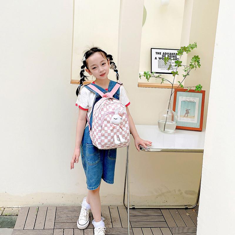 Trendy Children's Backpack For Fall With Stylish Printed Checkered Design And Lightweight Nylon Fabric