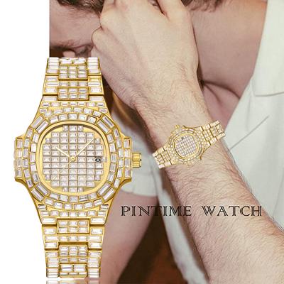 Voll besetzte personalisierte Uhren für Herren Quarzwerk Luxus Quadratisch Zirkonia Business Wasserdicht Hip Hop Schmuck Uhr