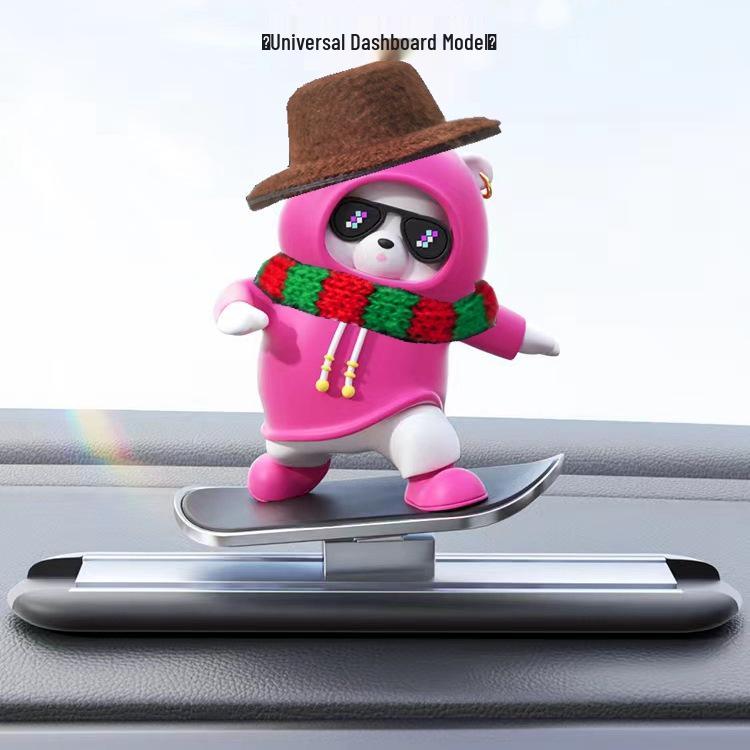 Cross-Border Skateboard Bear Ornament: Creative Floating Bear for Car Interiors
