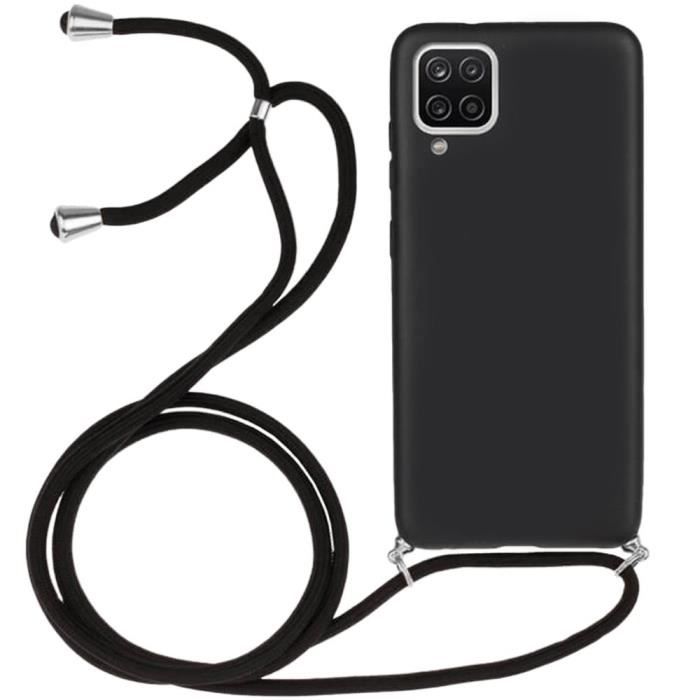 Coque avec chaîne de portable - BOOLING - pour Samsung A12 - Souple - Anti-choc - Noir
