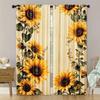 Retro Wooden Board Sunflower Pole Bag Curtains Bedroom Kitchen Decoration Home Living Room Curtain Polyester Perfect For Area