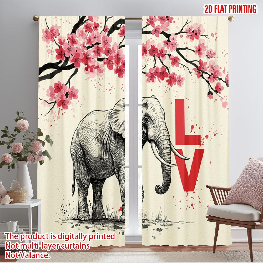 

2pcs 2D flat printing Window Drapes Love Elephant Cherry Blossom 100% Polyester Without Electricity Seasonal Party & Holiday 52.50×116.00 CM 2pcs