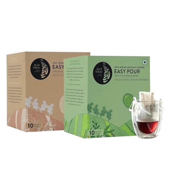 Blue Tokai Coffee Roasters Easy Pour Over Coffee Drip Bags | Pack Of 2 | 10 Sachets Each Pack | Dark Roast | Ready to Brew in 2 Mins 300GM