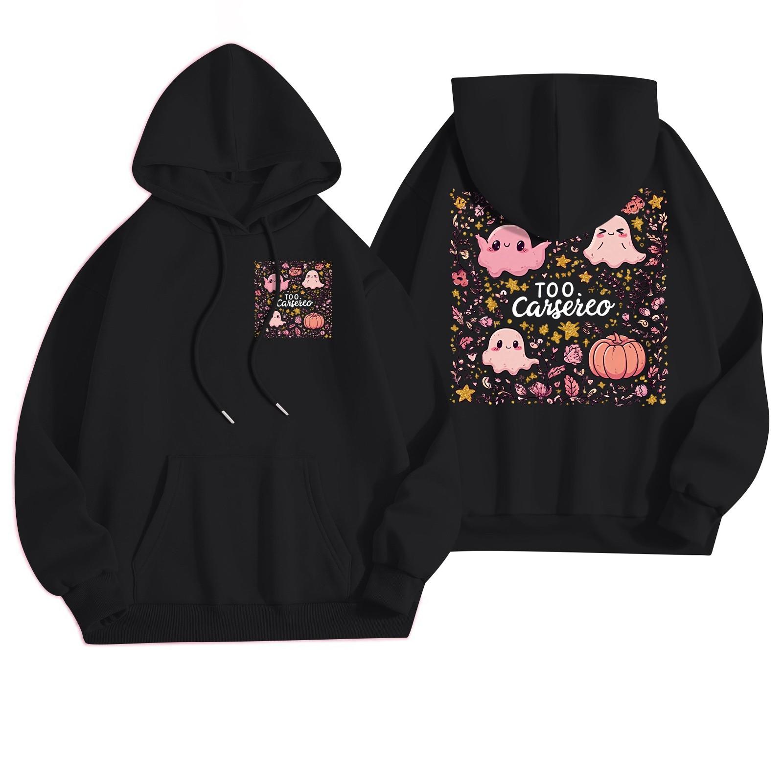 

Женская повседневная модная толстовка с капюшоном и карманами с принтом на Хэллоуин XXL чёрный