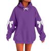Women's Solid Color Bow Long Sleeved Loose Fitting Headband With Rope Hooded Sweatshirt Top