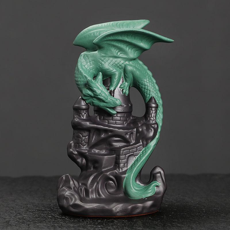 1pc Ceramic Waterfall Backflow Incense Burner with Winged Dragon Castle Design for Lucky Feng Shui Home Decor (Without Incense)