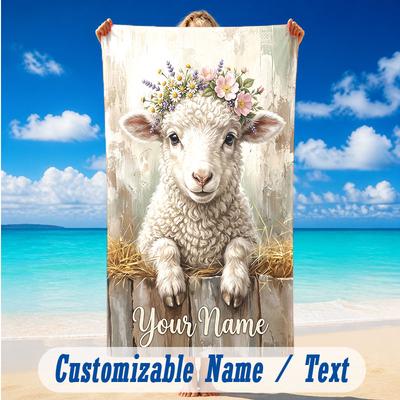 Floral Garden Theme Beach Towel Personalized Custom Name & Text Soft Quick Dry Beach Towel for Swimming Travel
