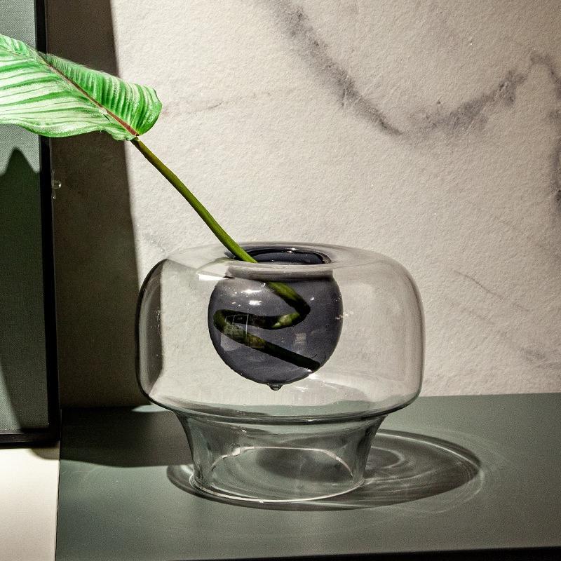 Glass Vase Double-layer Colored Yellow Flower Arrangement Flowerpot Flower Vase Pots Hydroponics Terrarium Home Decoration