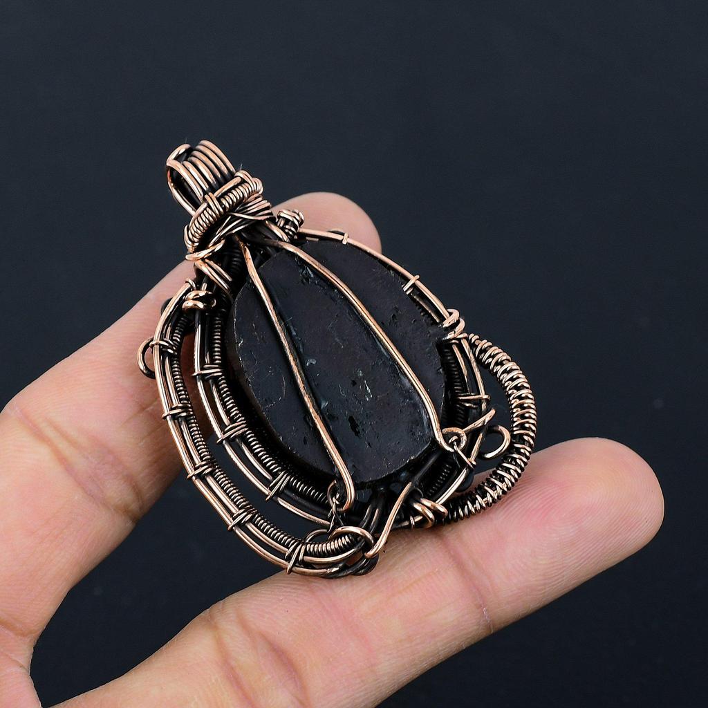 Black Tourmaline Pendant Gemstone Jewelry, 999 Copper Wire Wrapped Pendant, Handmade Amazing Pendant Jewelry
