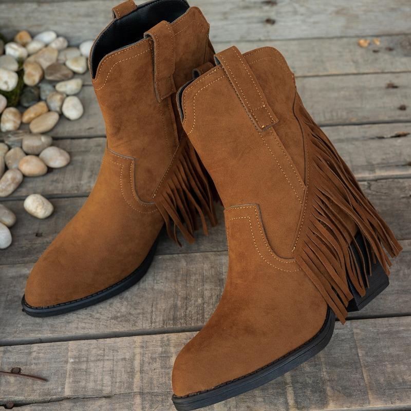 Boots Autumn New Round Toe Suede Tassel Rear Zipper Soft Sole Anti-Slip Wear-Resistant Pumps