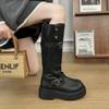 Knight belt buckle boots women's British style retro slim heightening boots autumn and winter 2025 tall new thick bottom