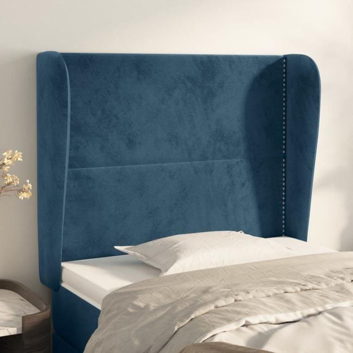 VidaXL Tête de lit avec oreilles Bleu foncé 103x23x118-128 cm Velours3117862