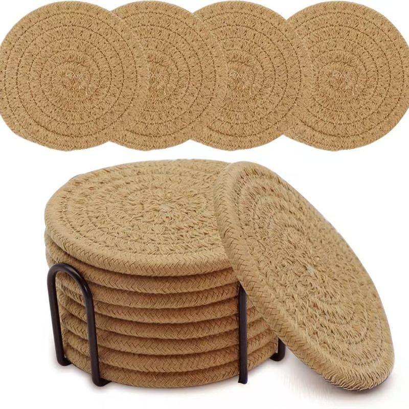 8 Cotton Rope Woven Placemats and Coasters: Handcrafted, Minimalist Coasters with a Japanese-Style Table Setting