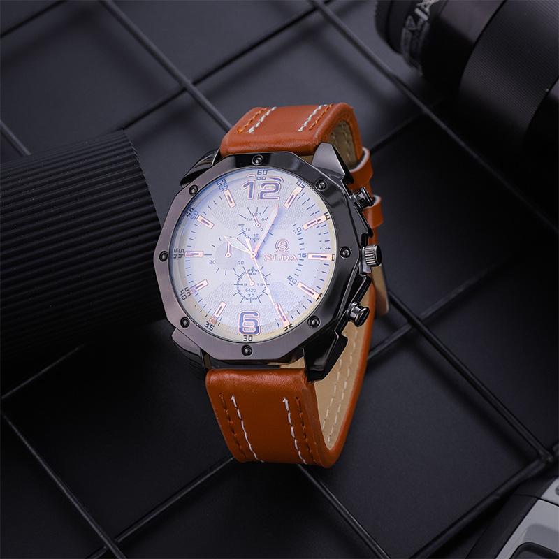 Men's Minimalist Casual Watch Creative Leather Strap Quartz Wristwatch Korean Fashion Big Dial