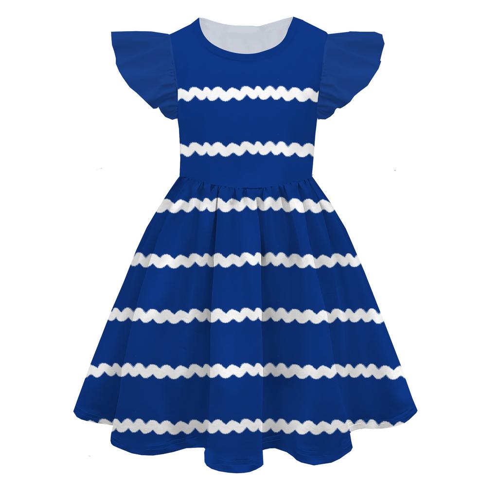 Europäisches und Amerikanisches Feifei-Ärmel Prinzessinnenkleid Farbe Peripherie 3D Digitaldruck Kinder-Milchseidekleid