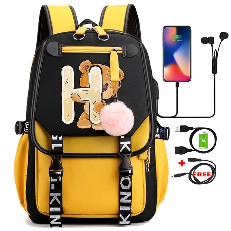 Leinwand Druck 26 Englisch Buchstaben Student Schule Tasche Rucksack Outdoor Teenager Mädchen Büchertasche Laptop Reise Rucksack