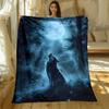 1pc Wolf howling at moon night forest fleece blanket soft warm throw for bedroom living room decor wildlife art gift