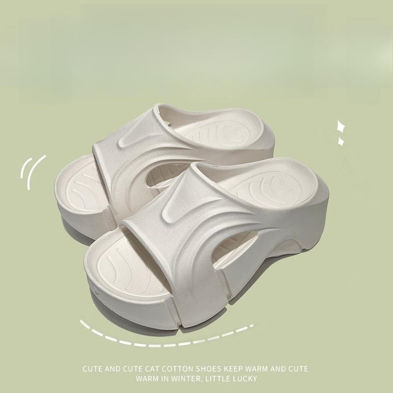 High heeled slippers for women in summer,, solid color one line drag, thick sole, fashionable soft sole, cool slippers