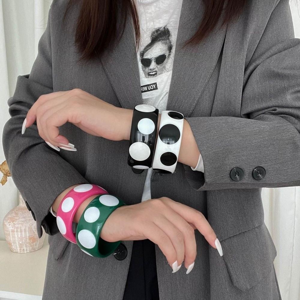 Hip Hop Resin Polka Dot Bangles Round Wide Candy Color Bracelets Fashion Jewelry Unisex