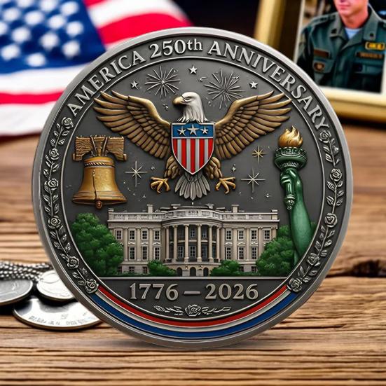 1/2Pcs America 250th Anniversary Souvenir Coin Carved United States History Collectible Coin US 250th Round Metal Keepsake Badge Patriotic Decoration