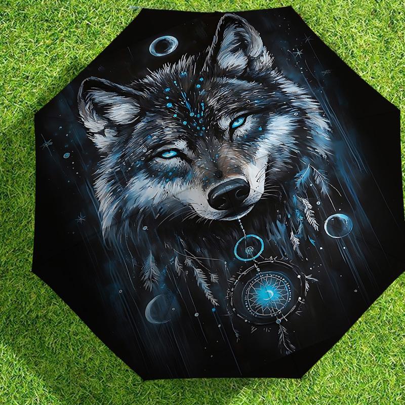 1 Stück Sternennacht Wolf Traumfänger Regenschirm, Outdoor Reiseaccessoire, Leicht & Langlebig, Perfektes Festivalgeschenk m1216005