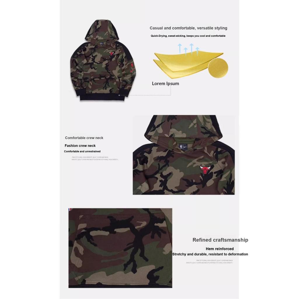Nike Felpa con cappuccio mimetica con logo ricamato NBA Chicago Bulls Felpe per bambini Verde militare 3Z2B7BBXL-BUL