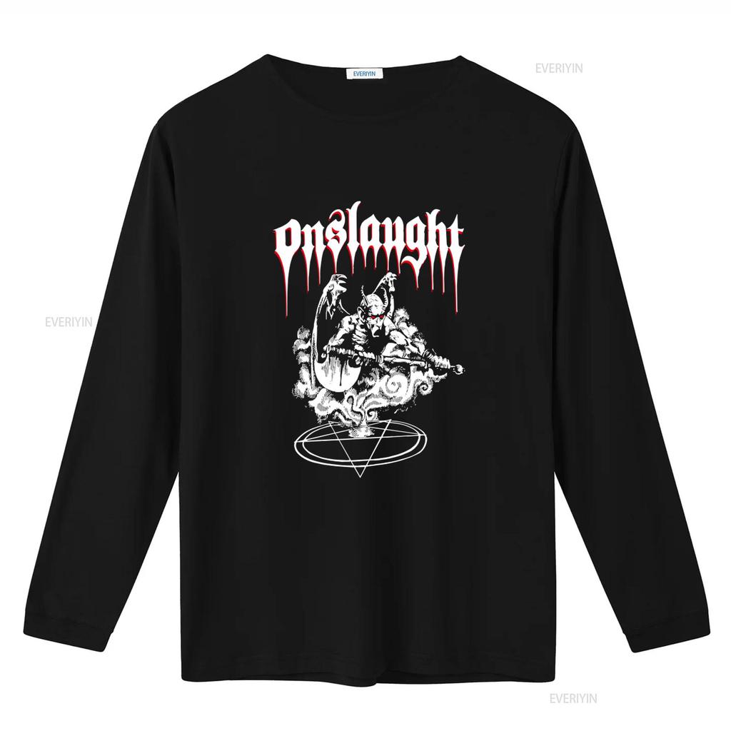 New Dtg Dtf ONSLAUGHT Power From Hell T Shirt for Unique Devil Design with Pentagram Symbol Vintage Washed Slightly Fashion