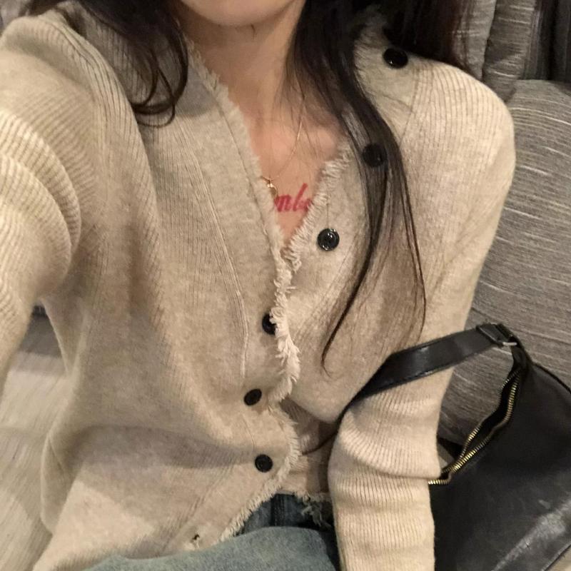 

Женский трикотажный кардиган с V-образным вырезом, куртка-свитер на весну и осень, приталенный шикарный топ с длинными рукавами L