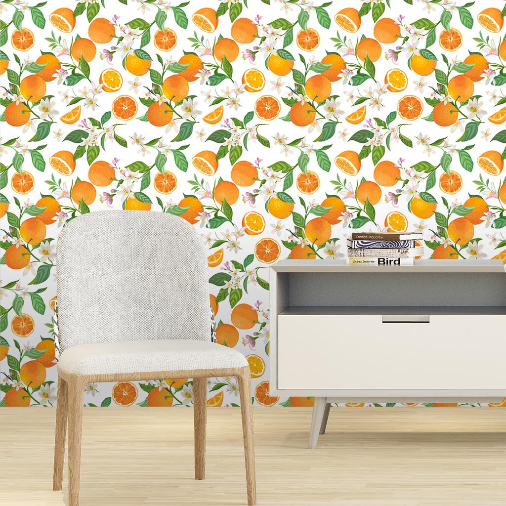 Peel and Stick Orange Fruit Wallpaper Kitchen Decor Floral Leaves Self-Adhesive Contact Paper