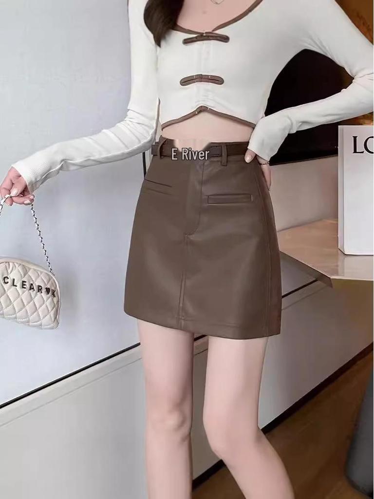 Plus Size Korean High Waist Slimming Mini Skirt - Versatile Solid Color PU Design for Women