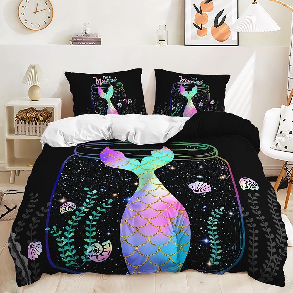 Mermaid Beautiful Rainbow Bedding Set Polyester Duvet Cover Set Single Full Twin Queen Comforter Sets for Girls Women Bed Linen
