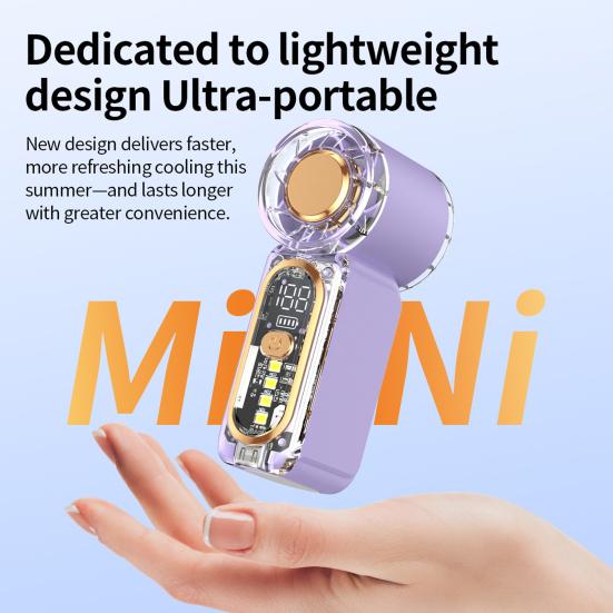 Handheld Fan, with Transparent Body Mini Portable Personal Fan, Digital Display And Emergency Lighting Design, 100 Gear Wind Speed Adjustable Fan for