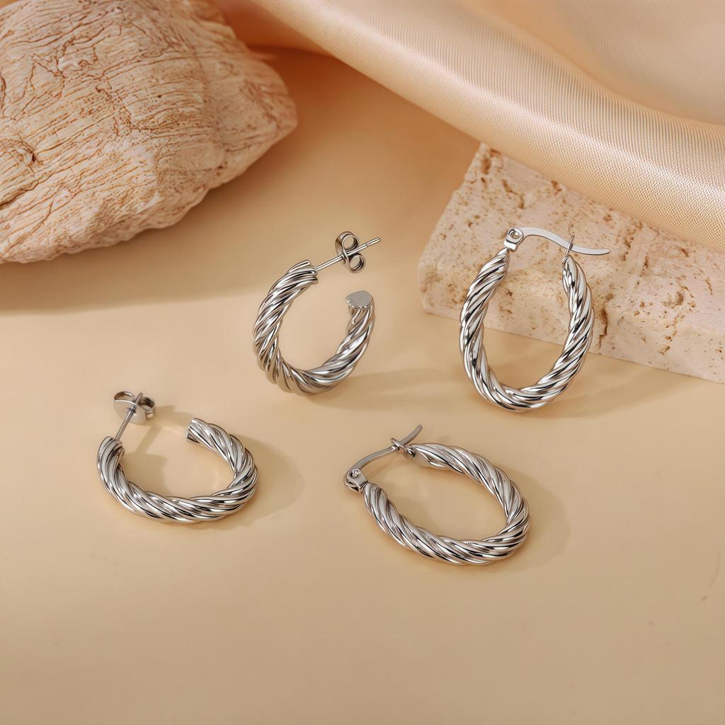 2025 Bestseller Twisted Pattern Hoop Earrings, Titanium Steel, European & American Style, Versatile Design.