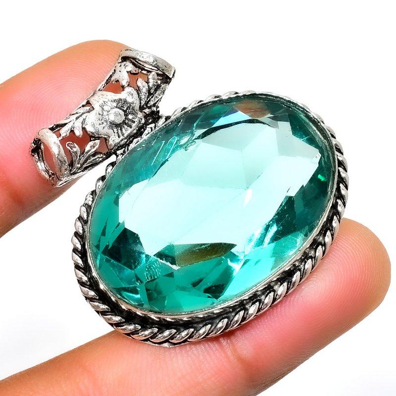 

Подвеска из серебра 925 пробы с драгоценным камнем из зеленого аметиста, ручная работа, 1,32 дюйма 1.32 зелёный