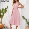 BITCED High-Waisted Pleated Fringe Dress with Tie Detail Sleeveless Summer Dress Casual Vacation Travel Dress