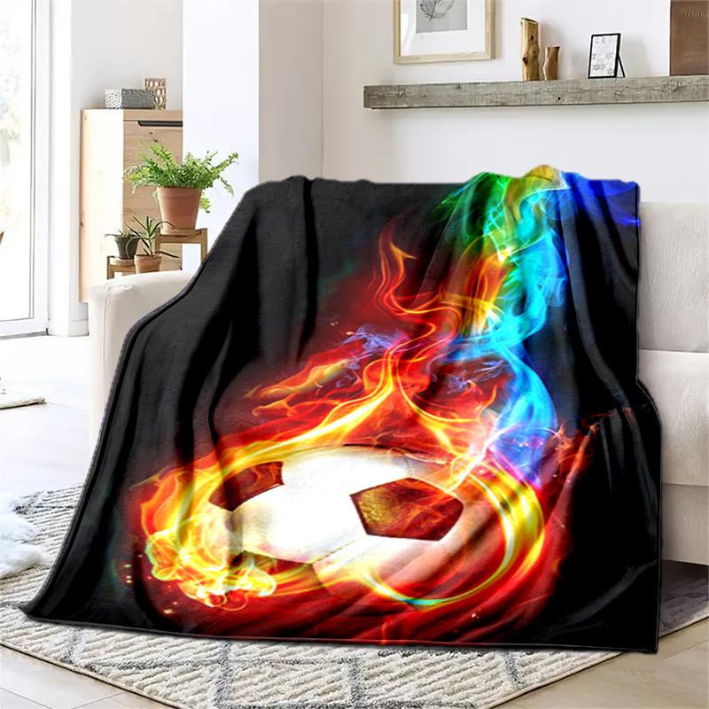 1PC Soccer, basketball, colorful water and fire pattern blanket, all season lightweight home office outdoor nap multifunctional blanket