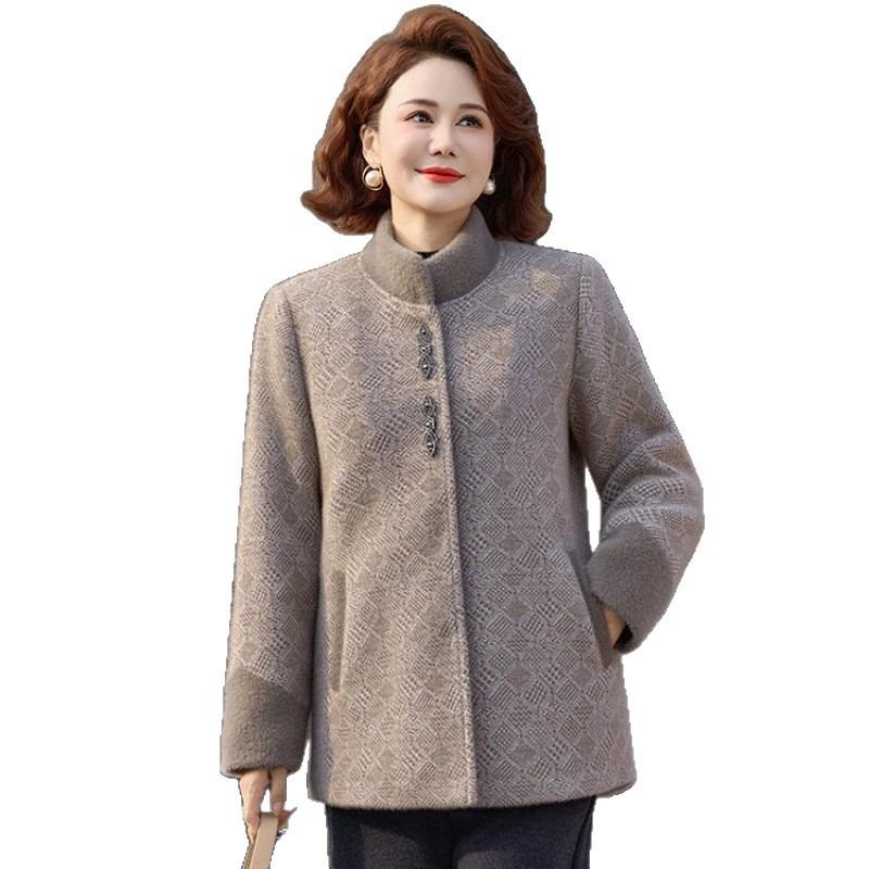Mom autumn and winter mink fleece jacket fleece thickened woolen top middle old lady fashion woolen jacket