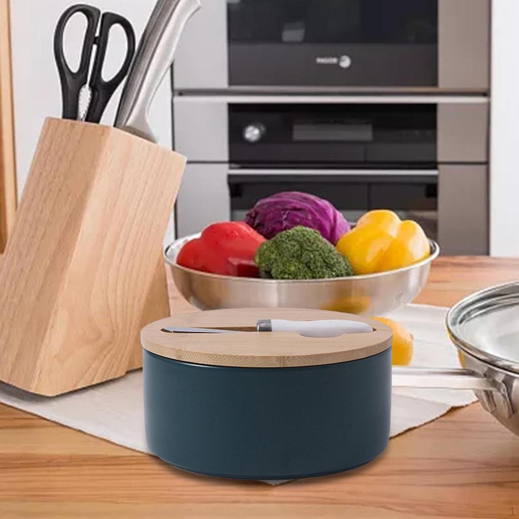 Butter Dish with Lid and Knife for Countertop, Round Ceramic Butterdish, Cheese Holder, Counter