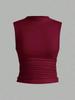 Crop Top Phumee Mock Neck Pleated  Sleeveless  Solid Color A2391