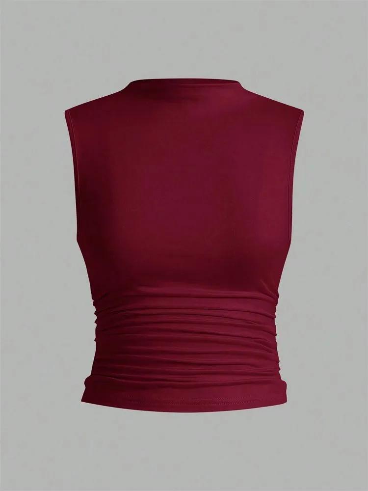 

Кроп-топ phumee с воротником-стойкой, плиссированный, без рукавов, однотонный A2391 S бордовый