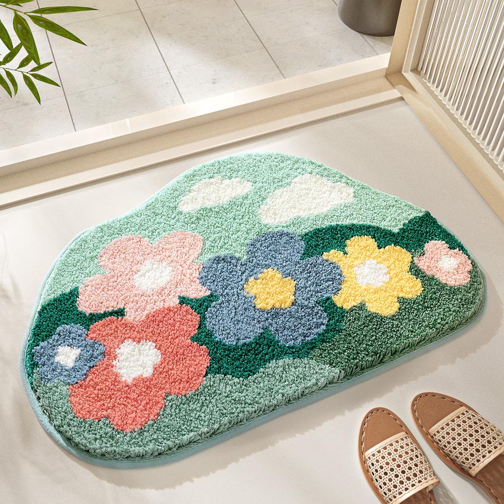 Cartoon Flower Bath Mat - Anti-Slip Shower Rug, Thick Microfiber Plush Bathroom Floor Mats, Quick Dry Super Absorbent Home Decor